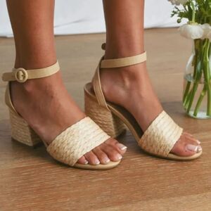 BRAND NEW BAMBOO MADDY-02 RAFFIA BLOCK HEEL BRAIDED STRAP SANDAL